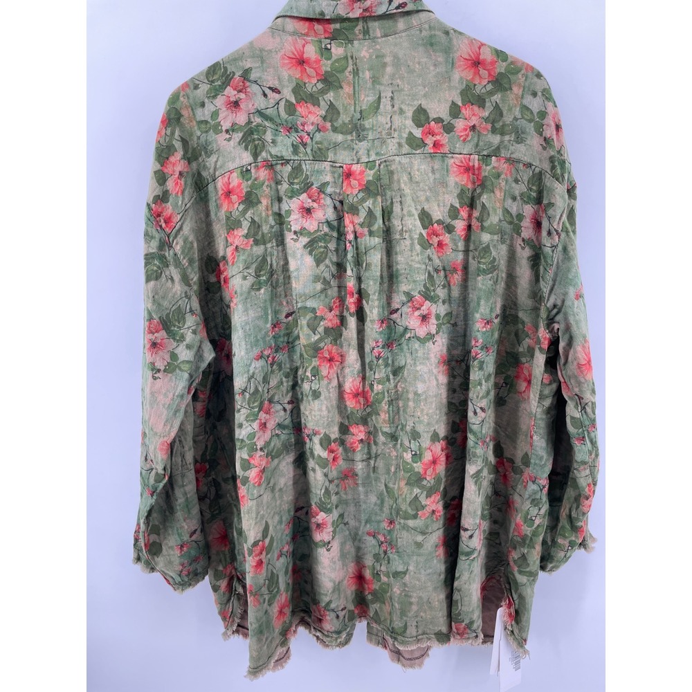 Shabby Chic Top Womens XL Olive Pink Floral 100% Cotton Cottage Country Boho NEW - Picture 3 of 9